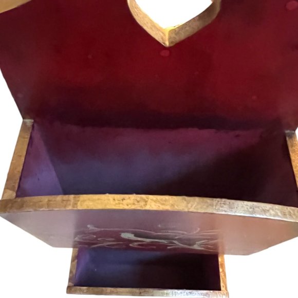 Handpainted Wooden Mail Caddy Heart Cutout Scalloped Edge Attached Hangers 18" T - Picture 10 of 12